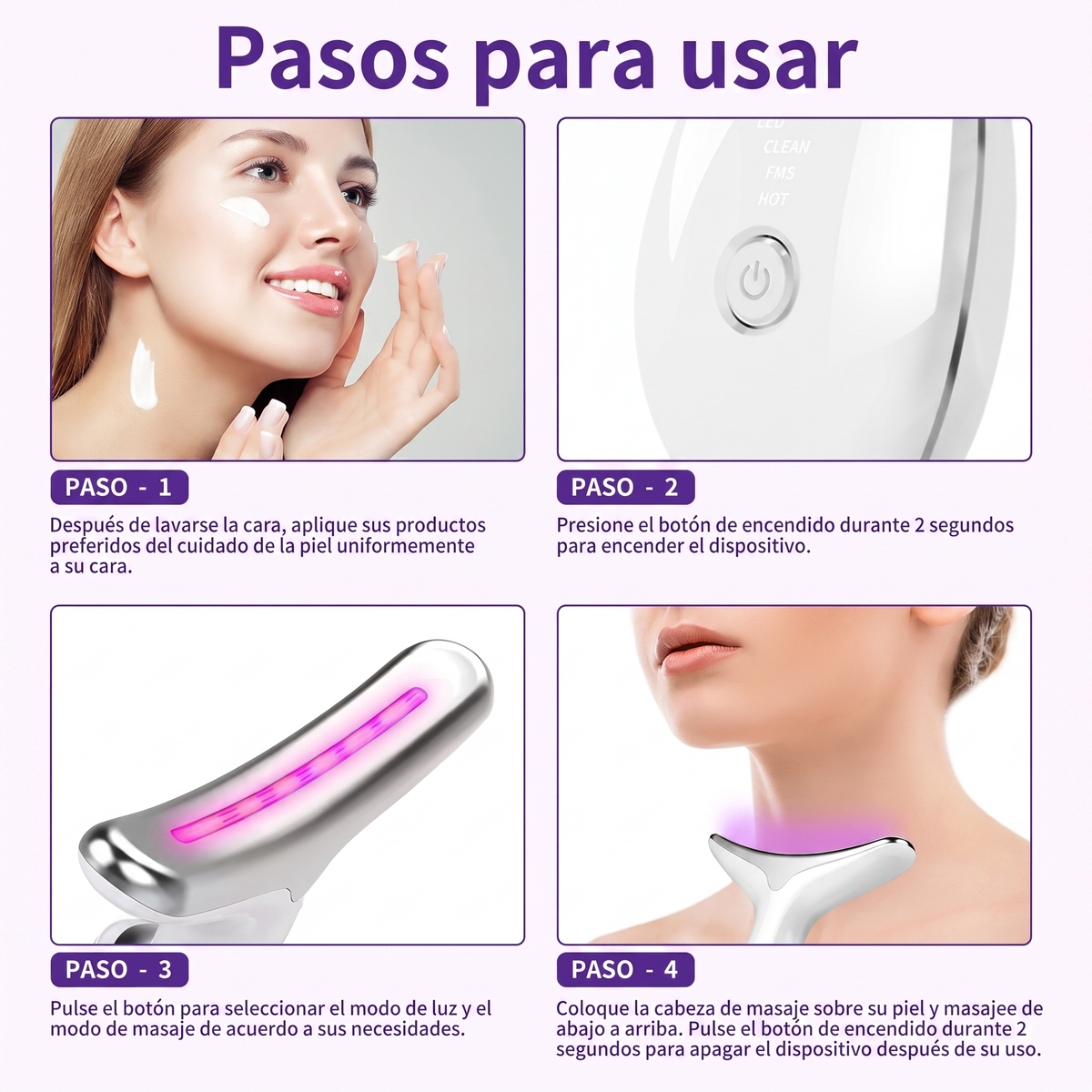 Masajeador facial en Y con luz LED y calor