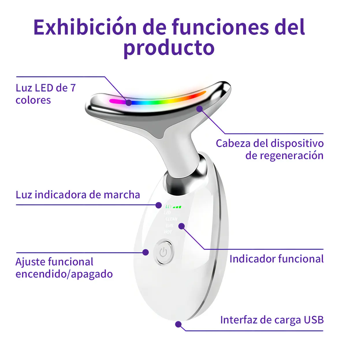 Masajeador facial en Y con luz LED y calor