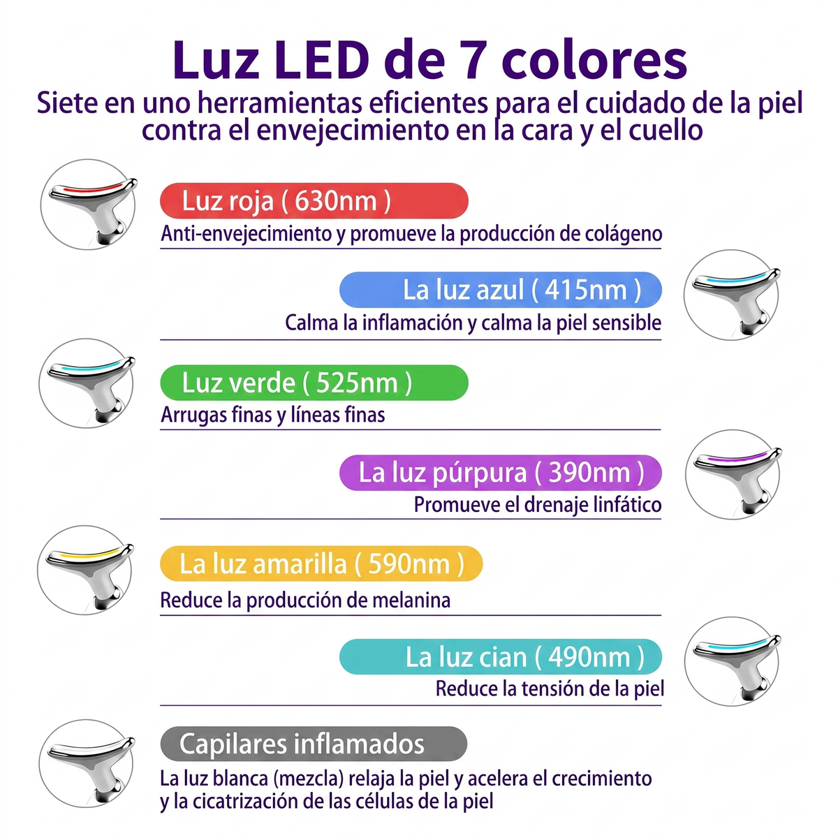 Masajeador facial en Y con luz LED y calor