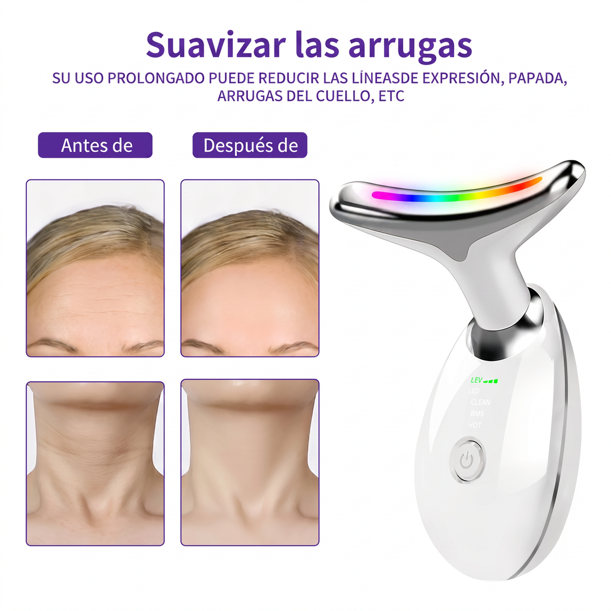 Masajeador facial en Y con luz LED y calor
